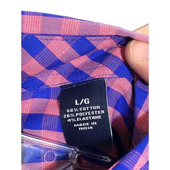 Chaps Button Shirt Mens L Stretch Easy Care Pink Blue Checks Preppy Classic - Picture 6 of 8